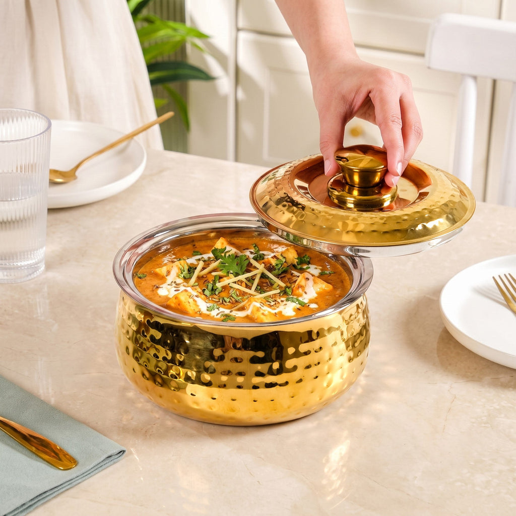 Hammered Gold Steel Double Wall Casserole 1500ml Nestasia