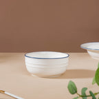 Riona Ceramic Popcorn Bowl White And Blue 400 ml Nestasia