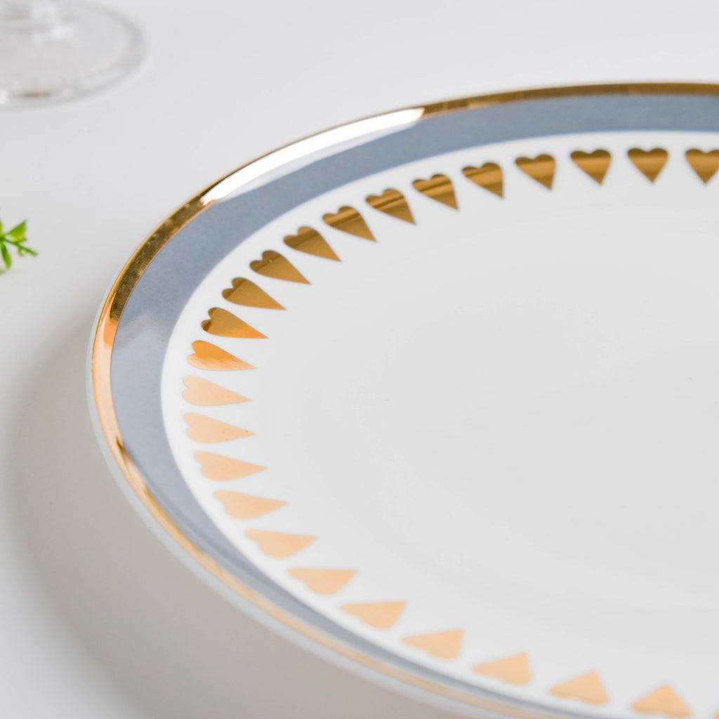 Ring Of Hearts Grey Gold Dinner Plate 11 inch Nestasia