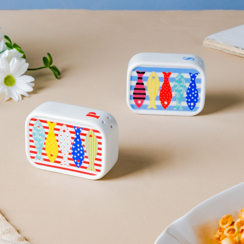 Fish Patterned Ceramic Salt And Pepper Shakers Set Nestasia