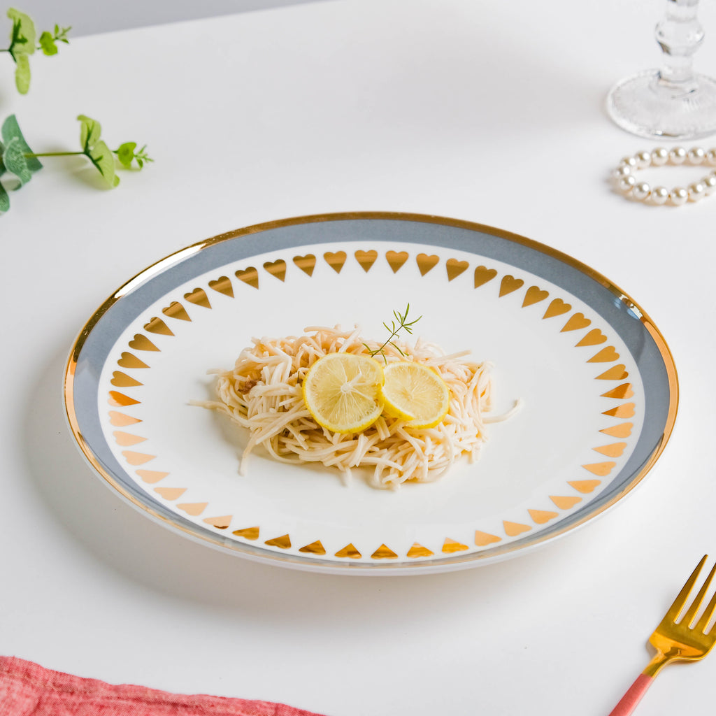 Ring Of Hearts Grey Gold Dinner Plate 11 inch Nestasia