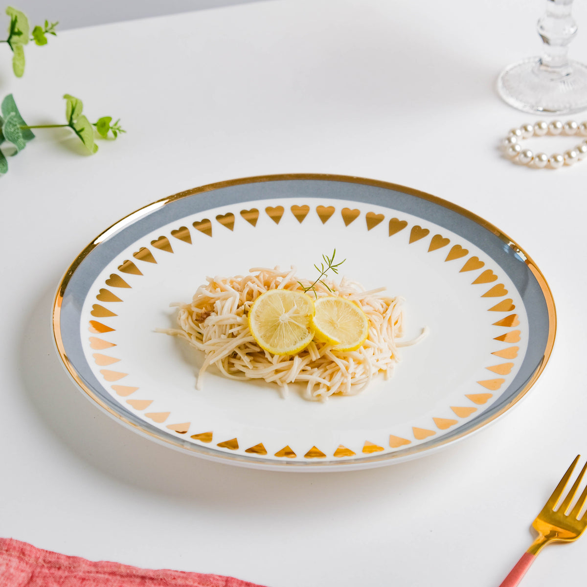 Ring Of Hearts Grey Gold Dinner Plate 11 inch Nestasia