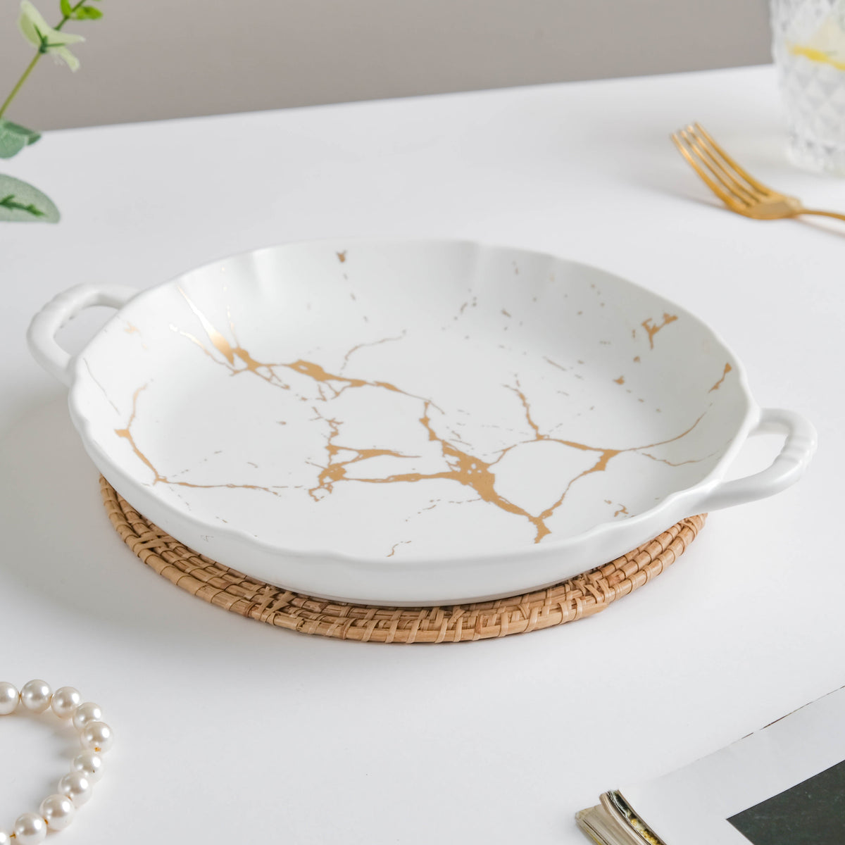 Marble Plate With Handles 8.5 Inch Nestasia