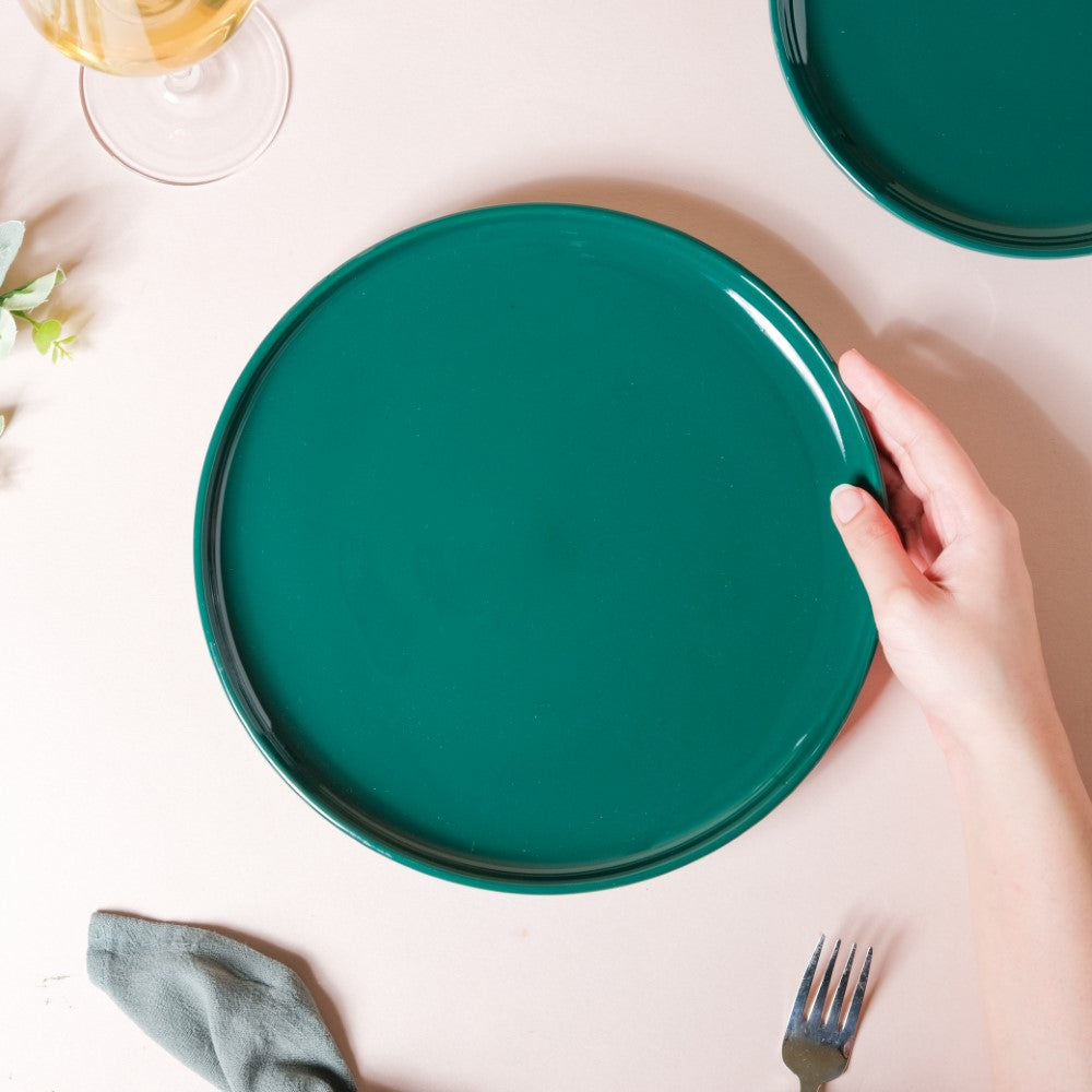 Verdant Round Ceramic Dinner Plate Green 9.5 Inch Nestasia