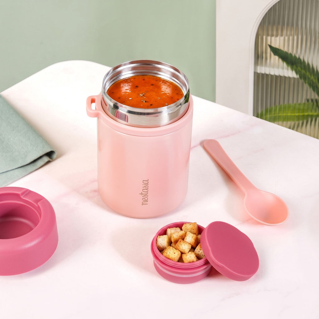 AMPM Portable Jar With Dressing Cup And Spoon Pink 460ml Nestasia