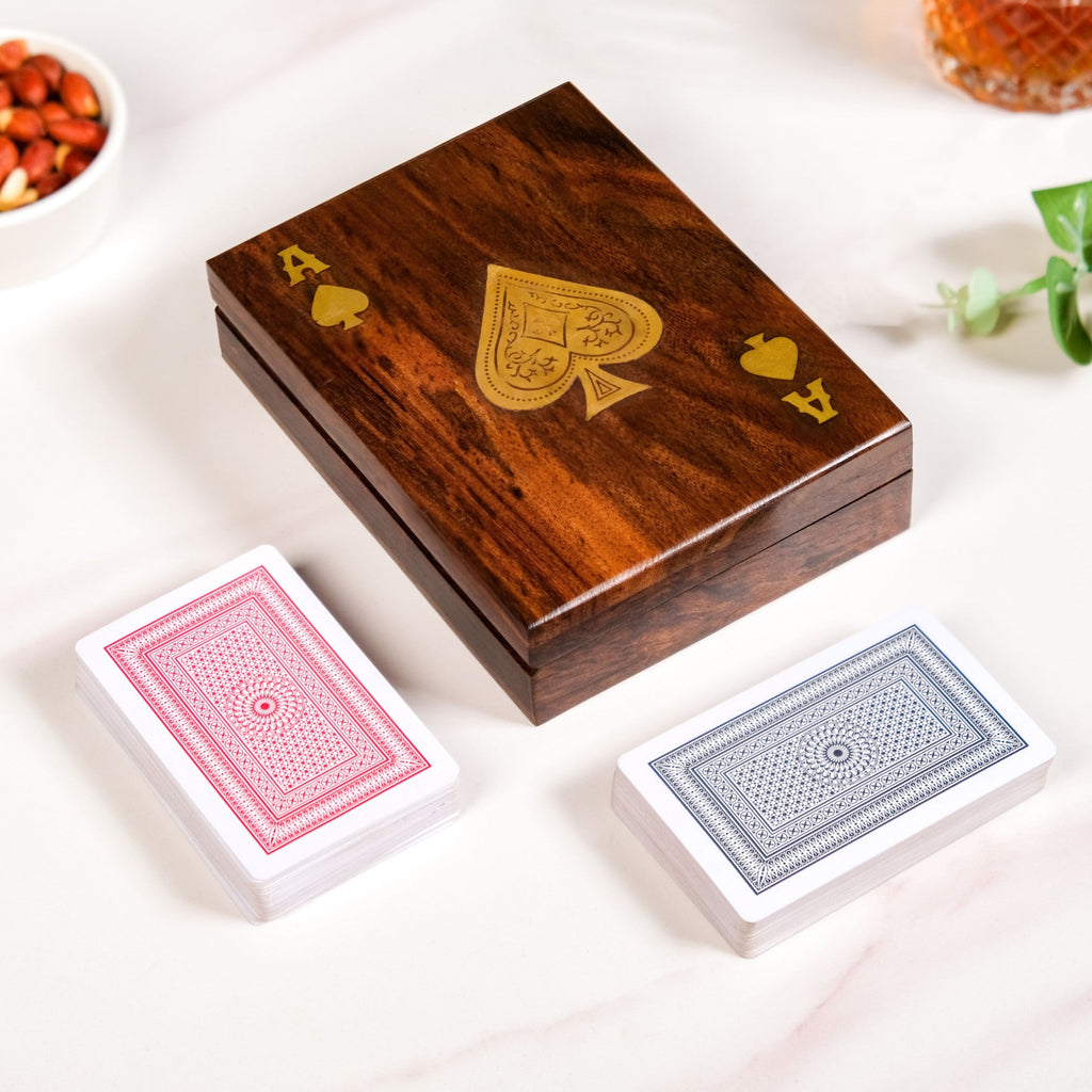 Ace Wooden Card Box With 2 Card Decks Nestasia