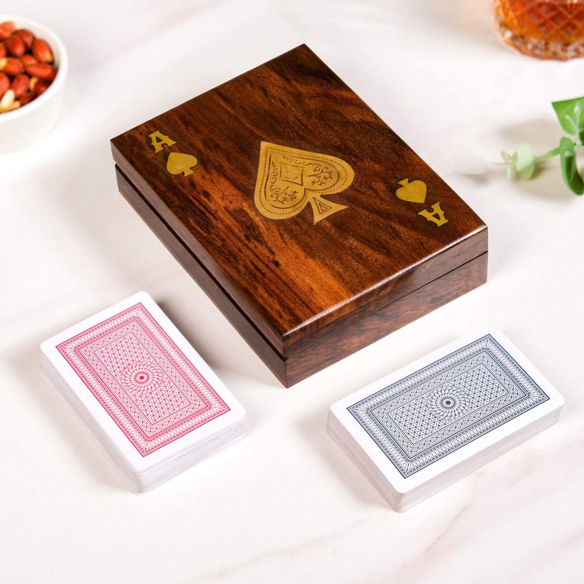 Ace Wooden Card Box With 2 Card Decks Nestasia