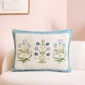 Cerulean Jardin Embroidered Cotton Cushion Cover 50x35cm Nestasia