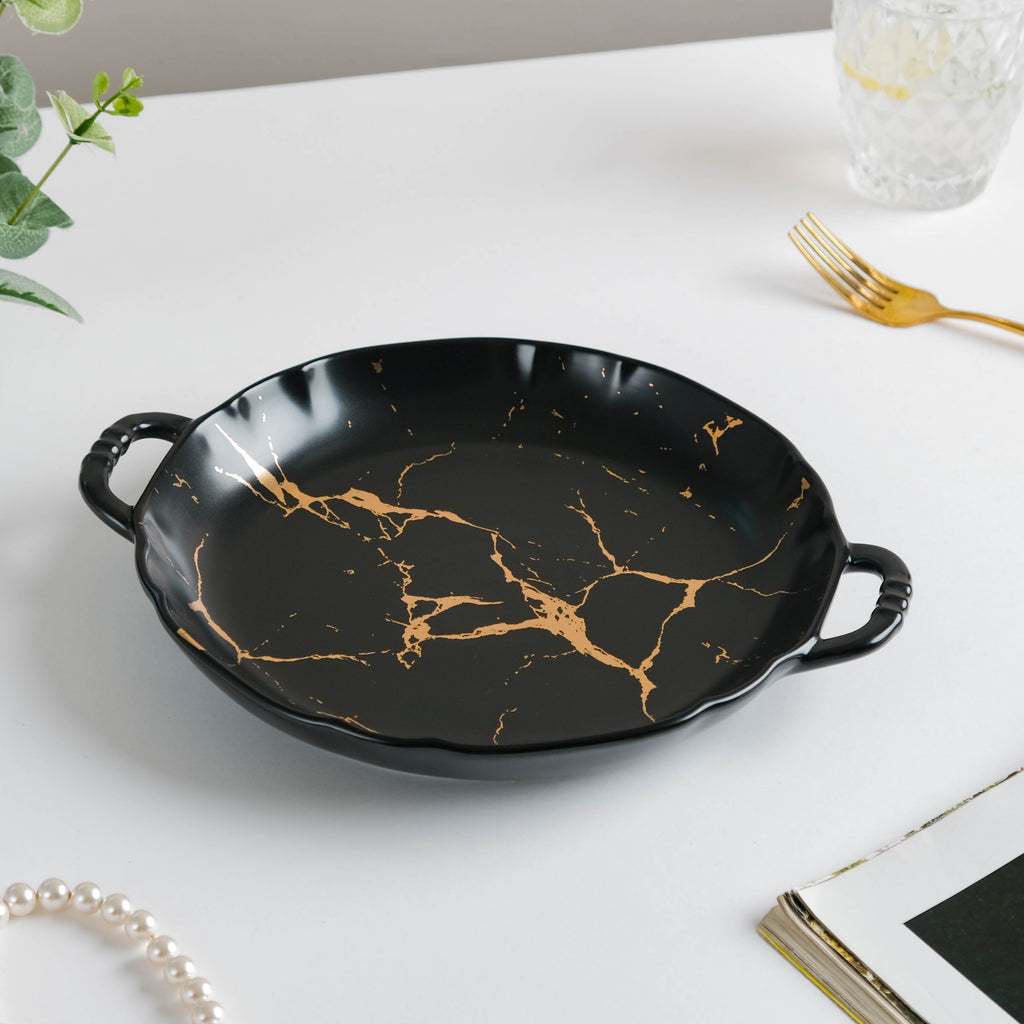 Marble Plate With Handles 8.5 Inch Black Nestasia