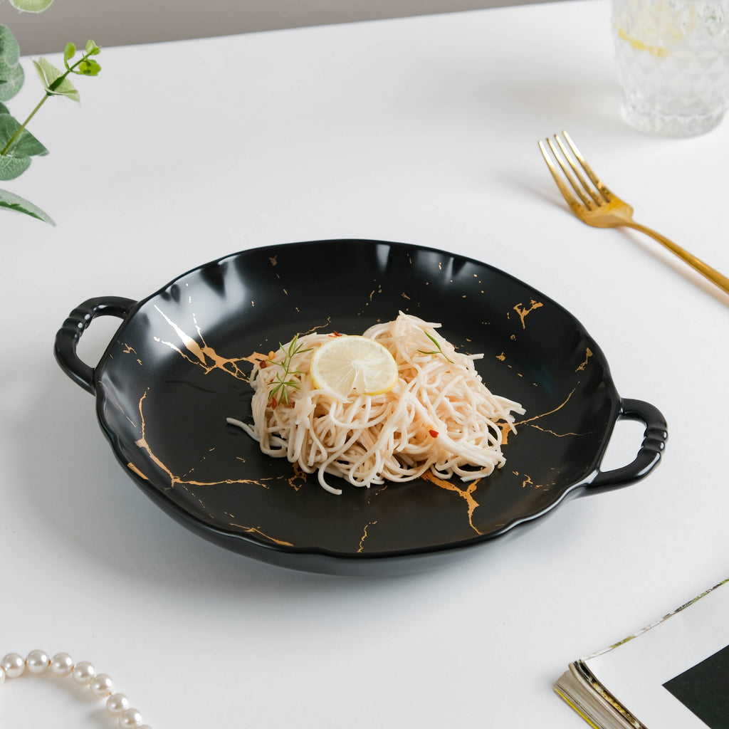 Marble Plate With Handles 8.5 Inch Black Nestasia