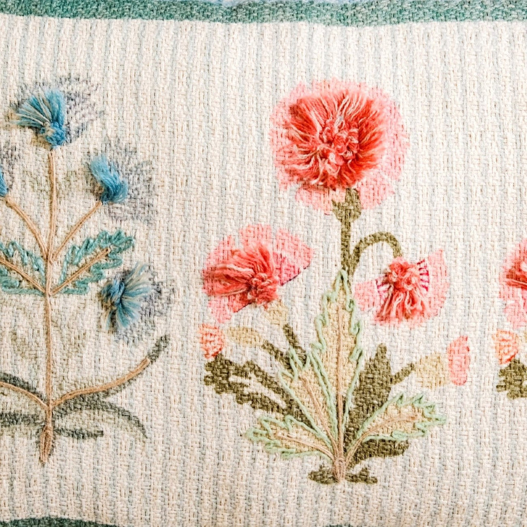 Carnation Tuft Cotton Embroidered Cushion Cover 61x36cm Nestasia