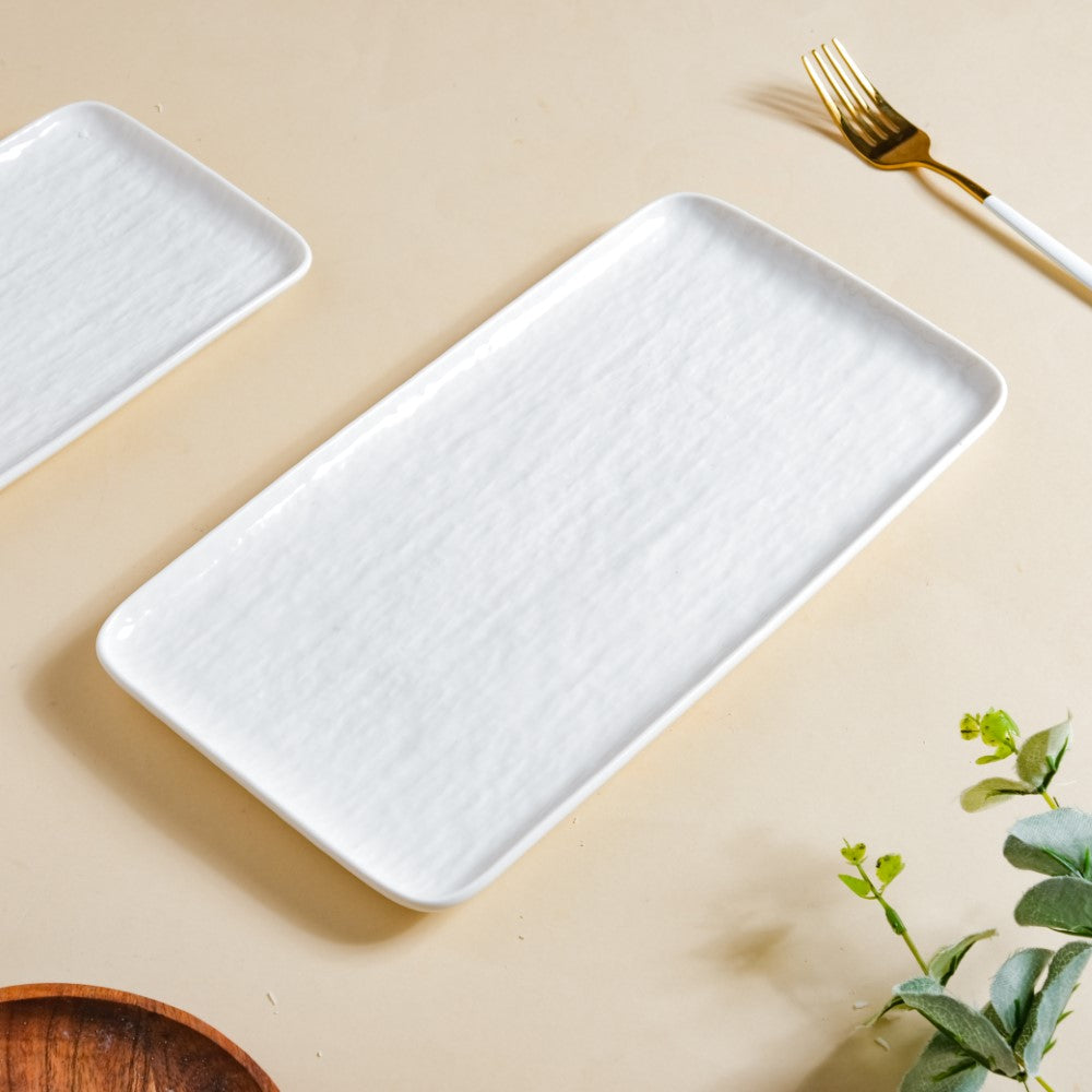 Frore Textured Rectangle Long Platter White Large 11.5 Inch Nestasia