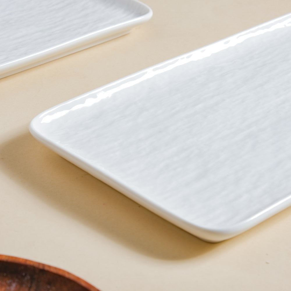 Frore Textured Rectangle Long Platter White Large 11.5 Inch Nestasia