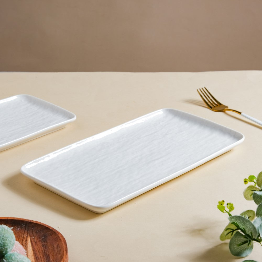 Frore Textured Rectangle Long Platter White Large 11.5 Inch Nestasia