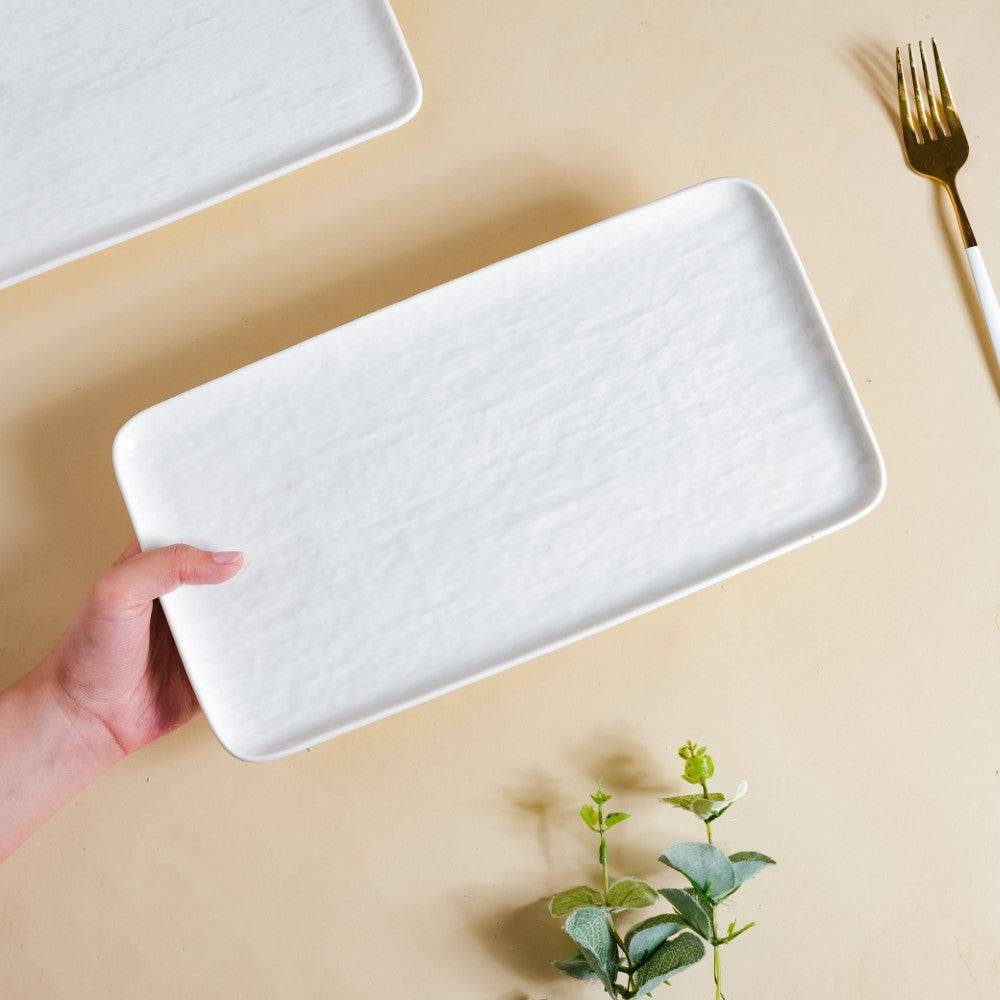 Frore Textured Rectangle Long Platter White Large 11.5 Inch Nestasia