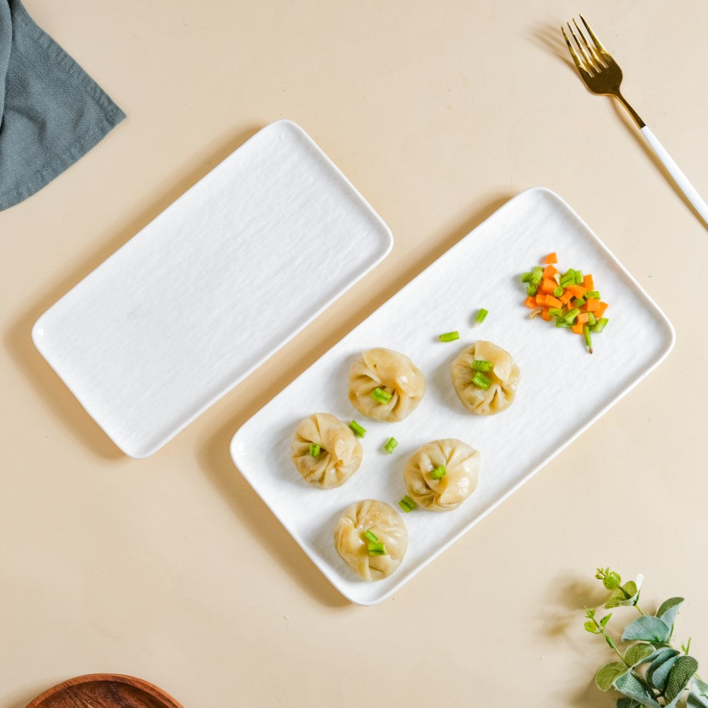 Frore Textured Rectangle Long Platter White Large 11.5 Inch Nestasia