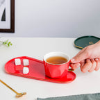 Brewtiful Glazed Ceramic Cup and Tray Set Red 150 ml Nestasia