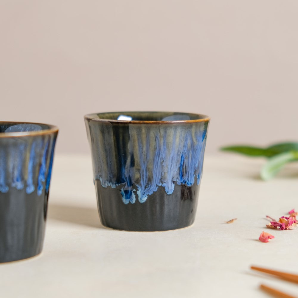 Sapphire Ceramic Tea Tumbler Blue Set Of 2 100 ml Nestasia