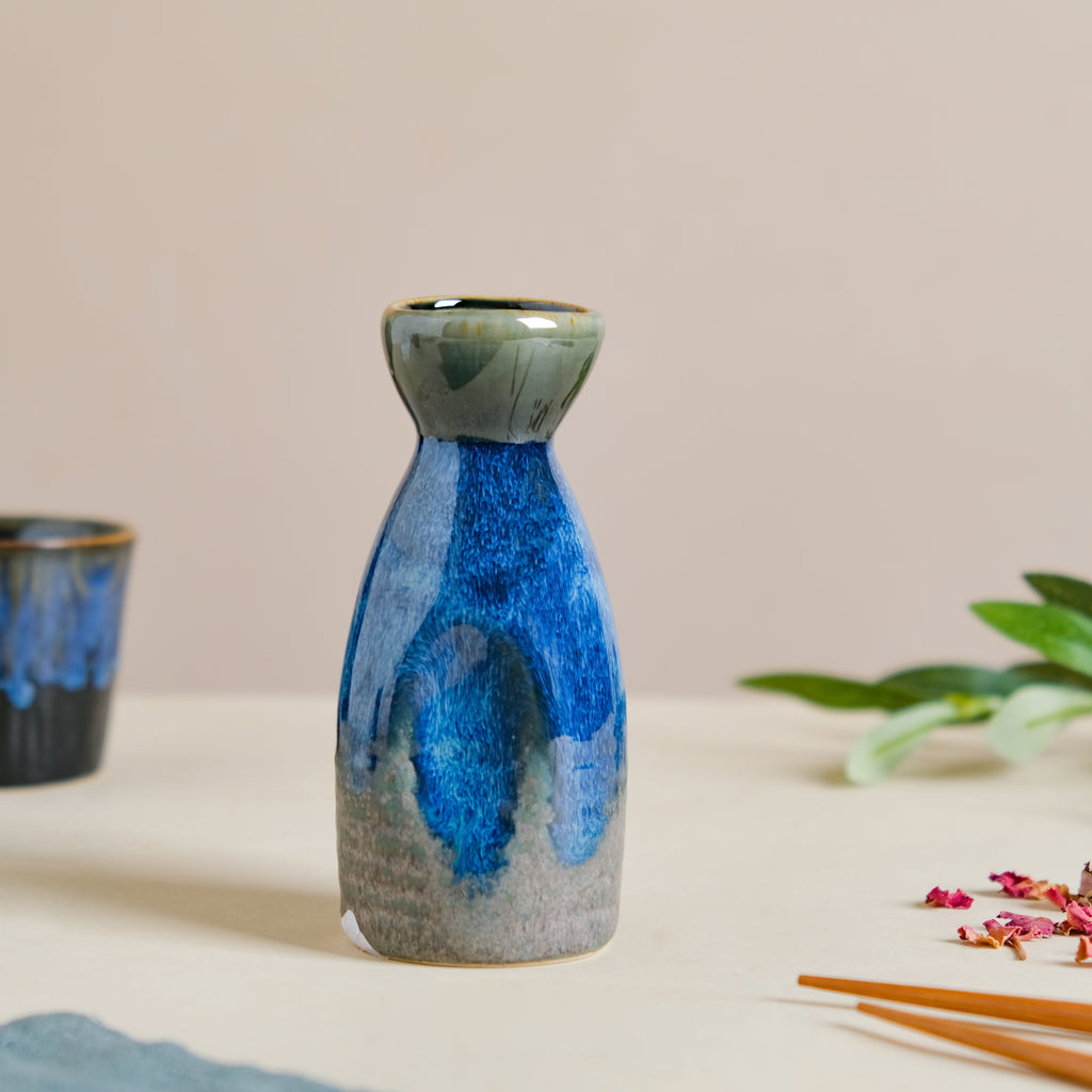 Sapphire Ceramic Stoneware Mini Sake Flask Blue 120 ml Nestasia