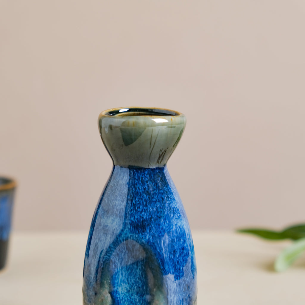 Sapphire Ceramic Stoneware Mini Sake Flask Blue 120 ml Nestasia