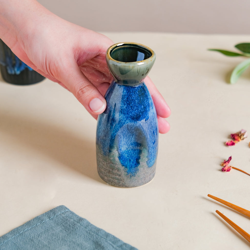 Sapphire Ceramic Stoneware Mini Sake Flask Blue 120 ml Nestasia