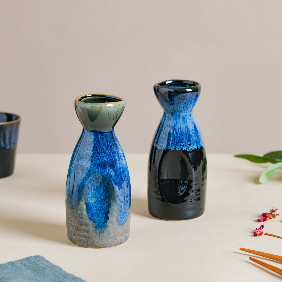 Sapphire Ceramic Stoneware Mini Sake Flask Blue 120 ml Nestasia