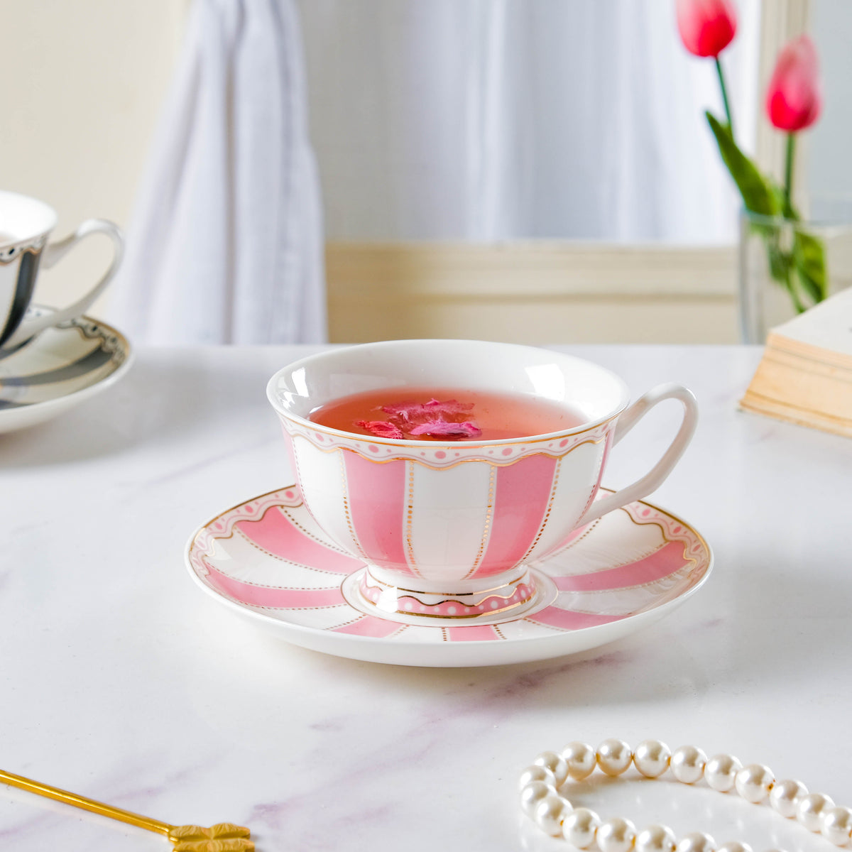 Azalea Pink Ceramic Cup and Saucer Set 150 ml