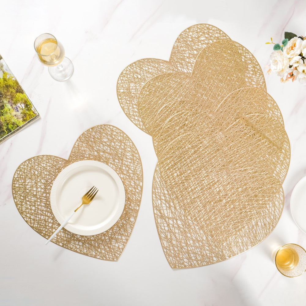 Glimmering Heart Table Mat Gold Set of 6 15 Inch Nestasia