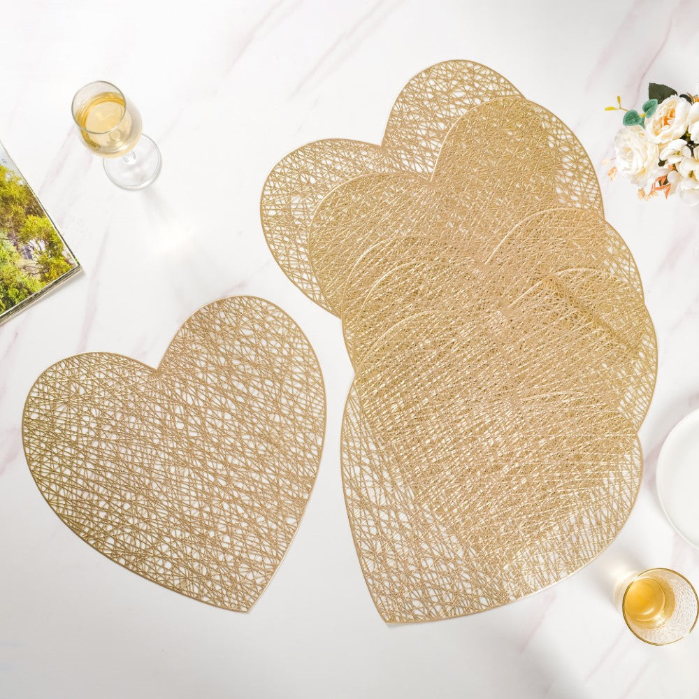 Glimmering Heart Table Mat Gold Set of 6 15 Inch Nestasia