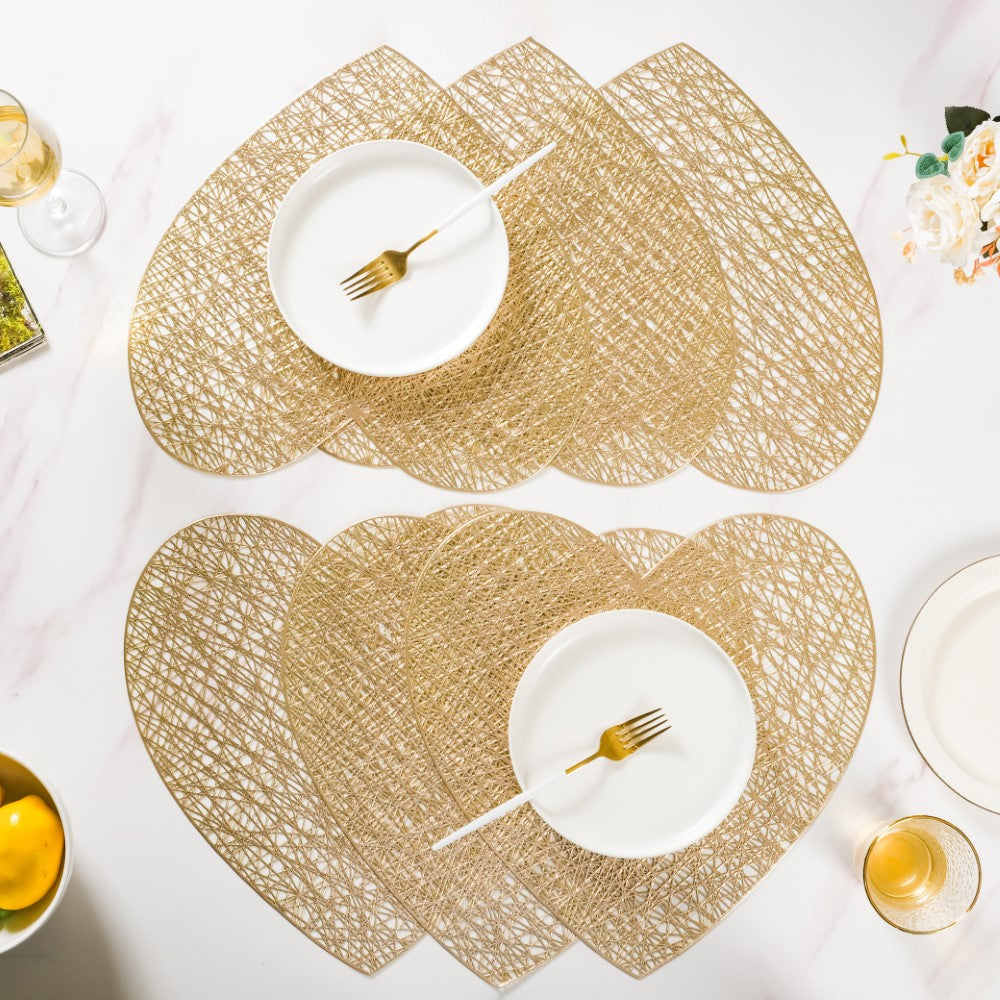 Glimmering Heart Table Mat Gold Set of 6 15 Inch Nestasia