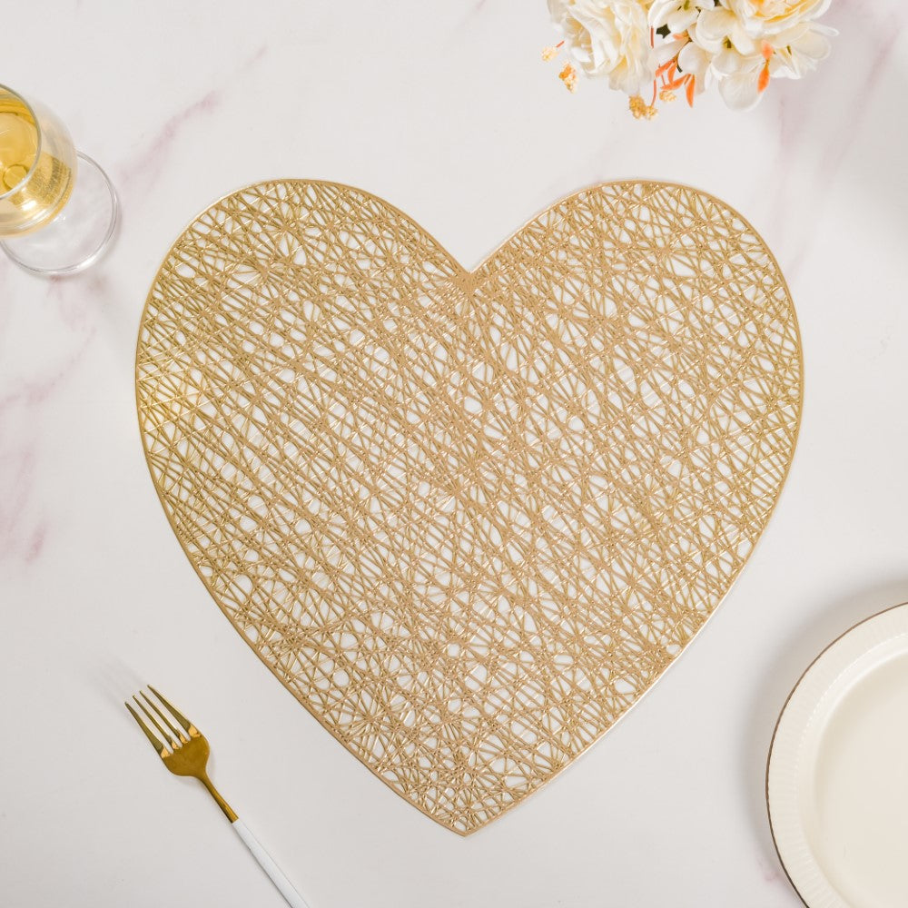 Glimmering Heart Table Mat Gold Set of 6 15 Inch Nestasia