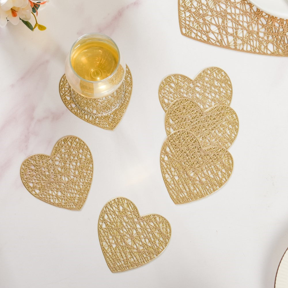 Glimmering Heart Coaster Gold Set of 6 Nestasia