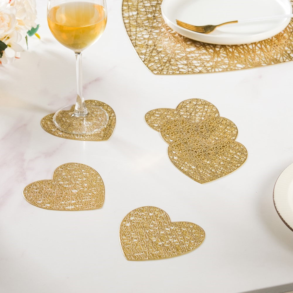Glimmering Heart Coaster Gold Set of 6 Nestasia