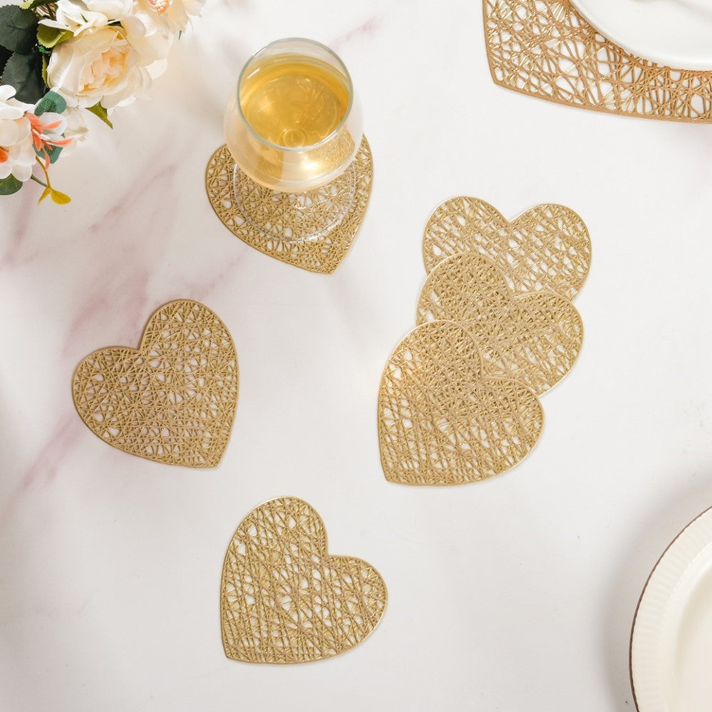 Glimmering Heart Coaster Gold Set of 6 Nestasia