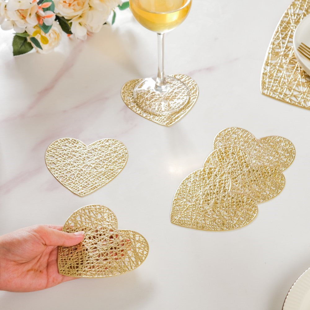 Glimmering Heart Coaster Gold Set of 6 Nestasia