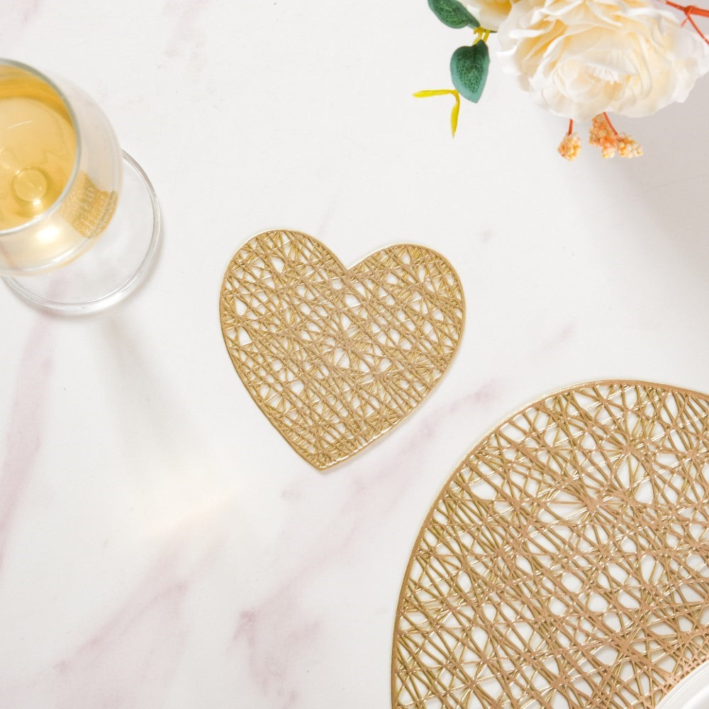 Glimmering Heart Coaster Gold Set of 6 Nestasia