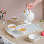 White Truffle Ribbed 1 Litre Teapot With Set of 4 Cups 150 ml Nestasia