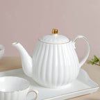 White Truffle Ribbed 1 Litre Teapot With Set of 4 Cups 150 ml Nestasia