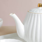 White Truffle Ribbed 1 Litre Teapot With Set of 4 Cups 150 ml Nestasia