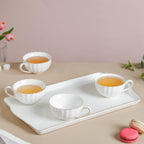 White Truffle Ribbed 1 Litre Teapot With Set of 4 Cups 150 ml Nestasia