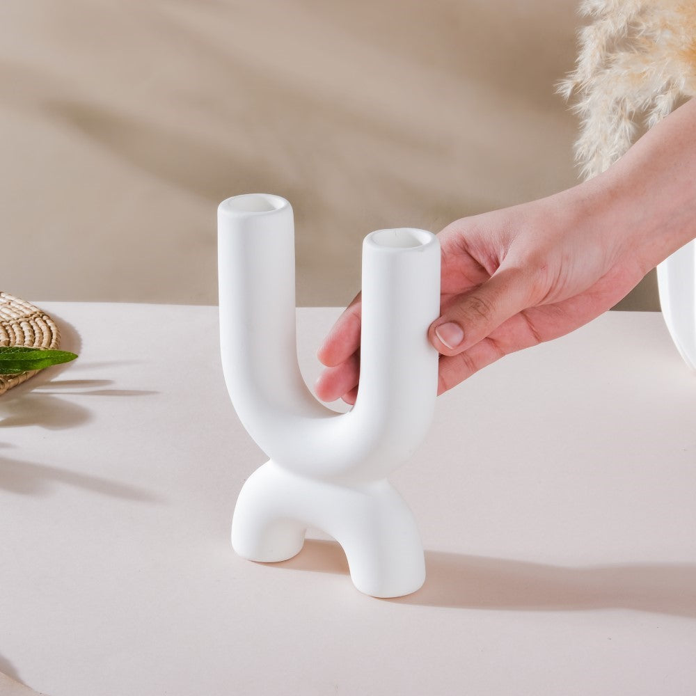 Ultra Mod Matte Ceramic 2 Arm Candle Holder Nestasia