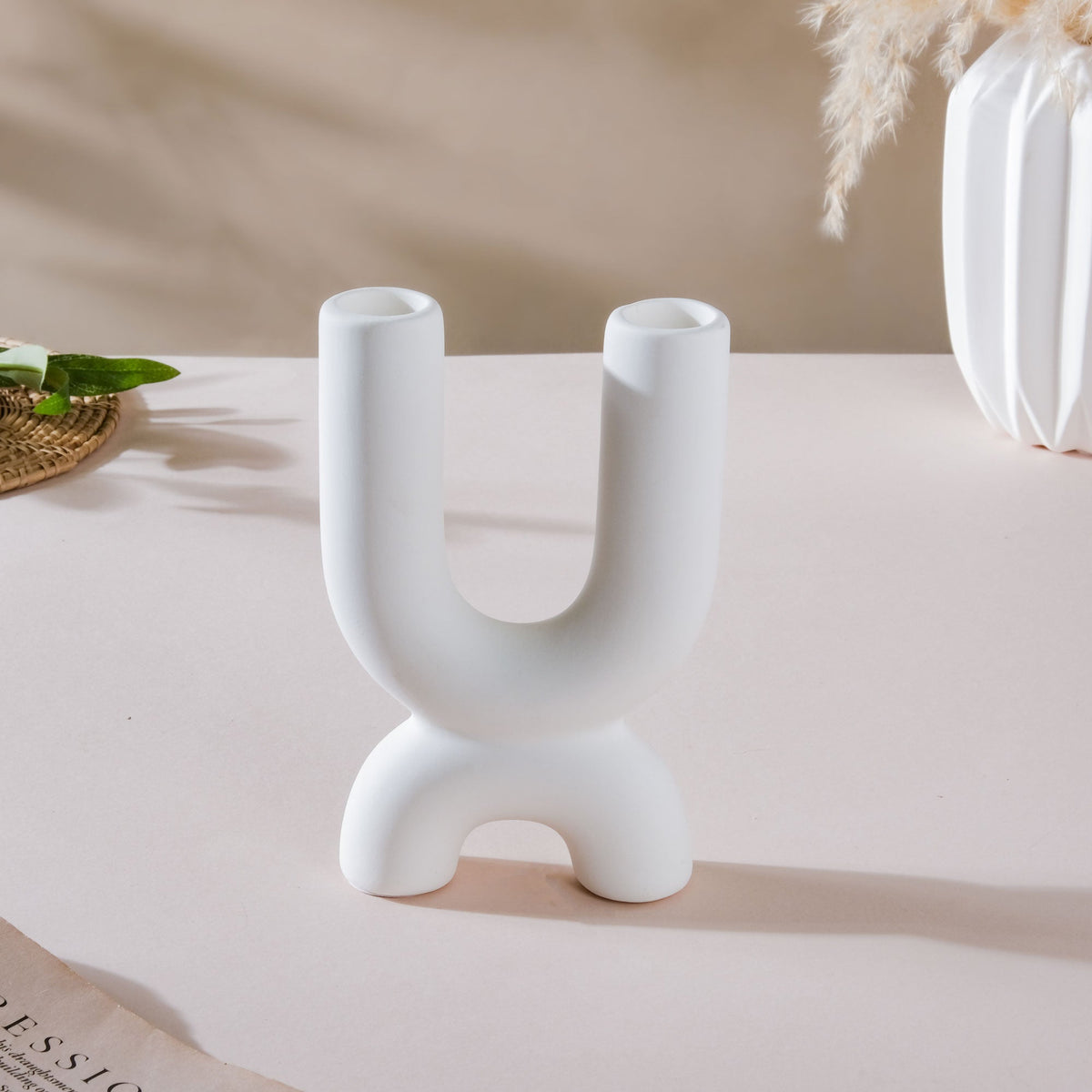 Ultra Mod Matte Ceramic 2 Arm Candle Holder Nestasia