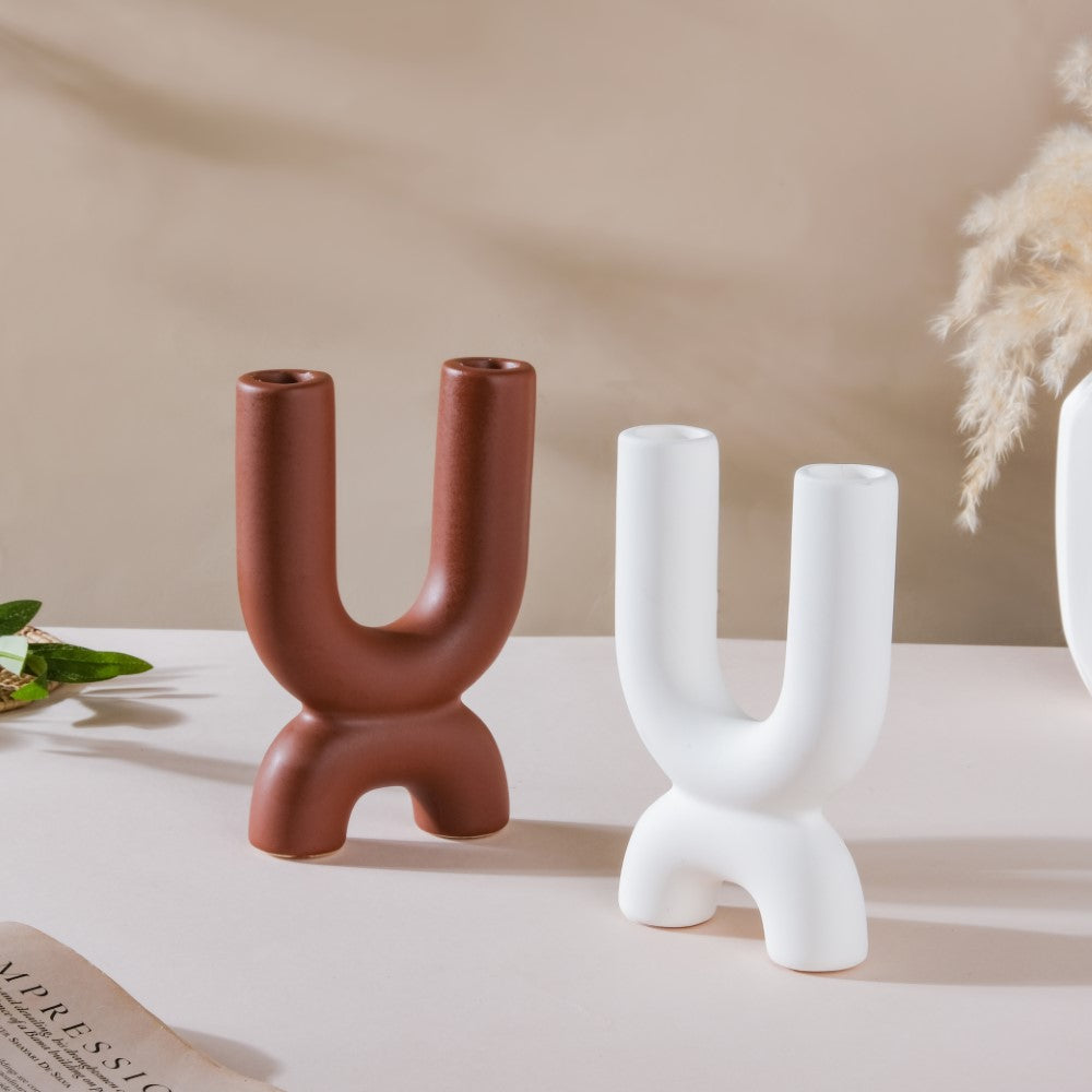 Ultra Mod Matte Ceramic 2 Arm Candle Holder Nestasia