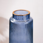 Modern Ribbed Bouquet Glass Vase Blue Nestasia