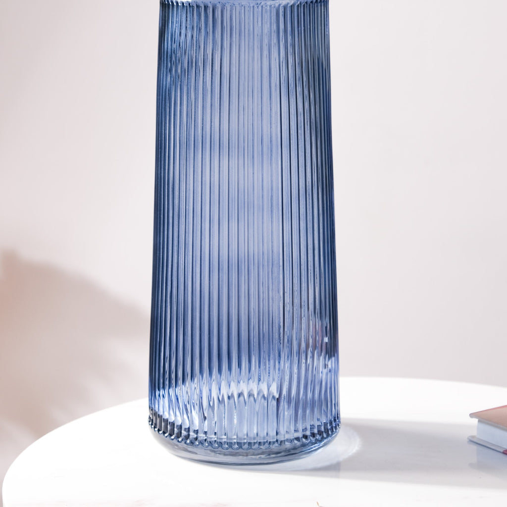 Modern Ribbed Bouquet Glass Vase Blue Nestasia