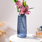 Modern Ribbed Bouquet Glass Vase Blue Nestasia