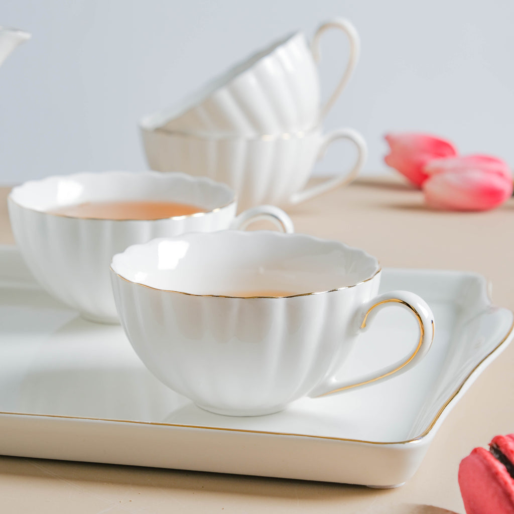 White Truffle Ribbed 1 Litre Teapot With Set Of 6 Cups 150 ml Nestasia