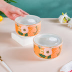 Meadow Muse Ceramic Lunch Box Orange 550 ml Set Of 2 Nestasia
