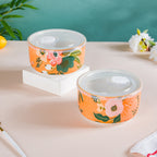 Meadow Muse Ceramic Lunch Box Orange 550 ml Set Of 2 Nestasia