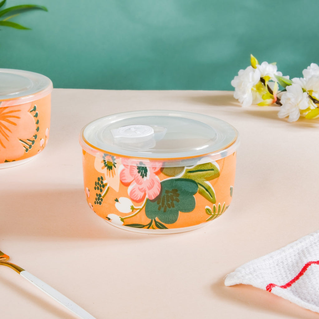 Meadow Muse Ceramic Lunch Box Orange 550 ml Set Of 2 Nestasia